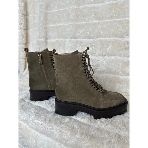 Sam Edelman 8 Lovrin Combat Lug Sole Festival Chunky Lace Up Bootie Suede Olive - Picture 3 of 4